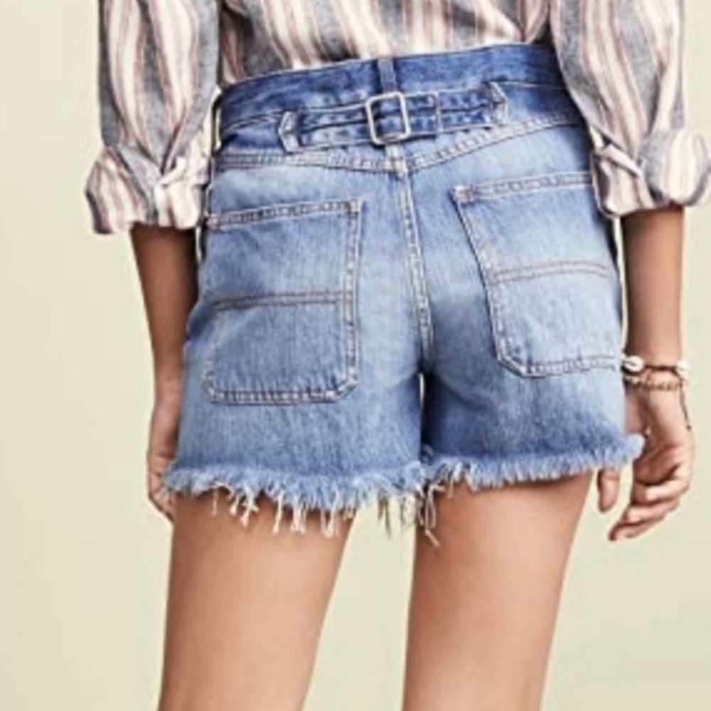 Free People Jesse button fly back cinch cut off jean shorts - Picture 4 of 15